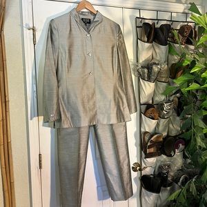 Bill Blass evening suit size 12 in a rich silvery gray tone. $50.00